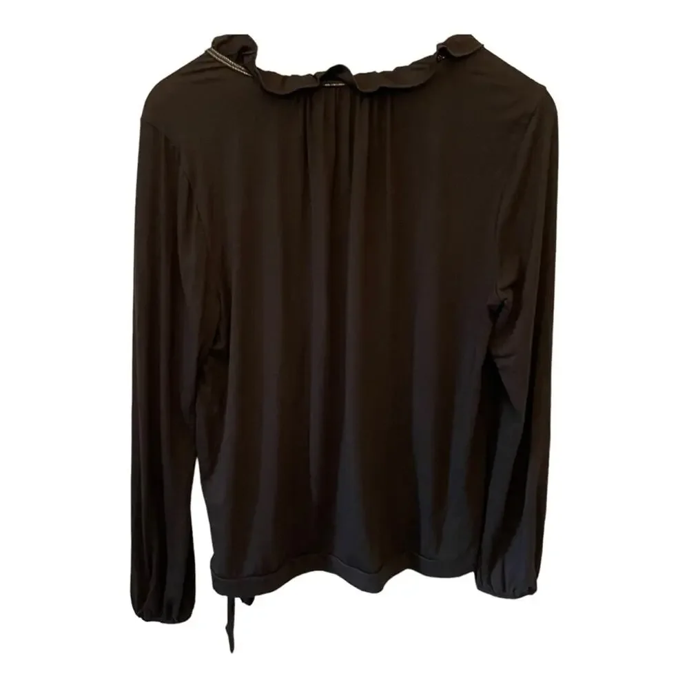 J Crew Mercantile Black Ruffle Trim Top Shirt Blouse Style K5032 Medium